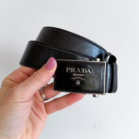 Prada Accessories - PRADA Saffiano Leather Classic Adjustable Slide Buckle Belt Black 44
